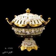 لمونژ کرم سبد درب دار گل برجسته پایه دار 8